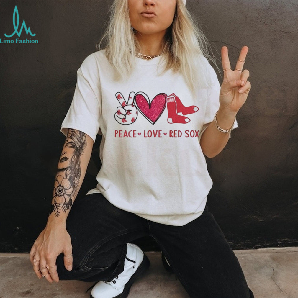 Boston Red Sox Peace Love Red Sox Baseball Logo T Shirt