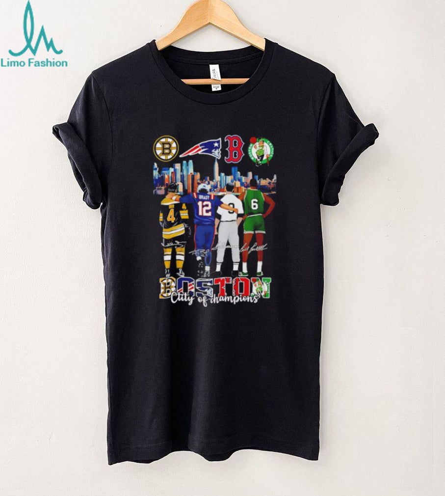 Boston Sports Legends Orr Brady Ortiz Russell City of Champions T Shirt