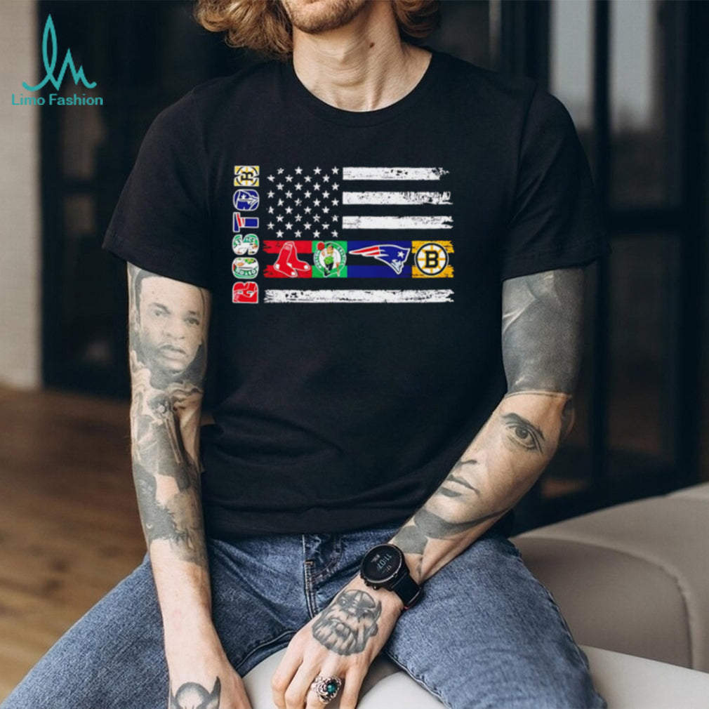 Boston Sports Teams American Flag Distressed T Shirt