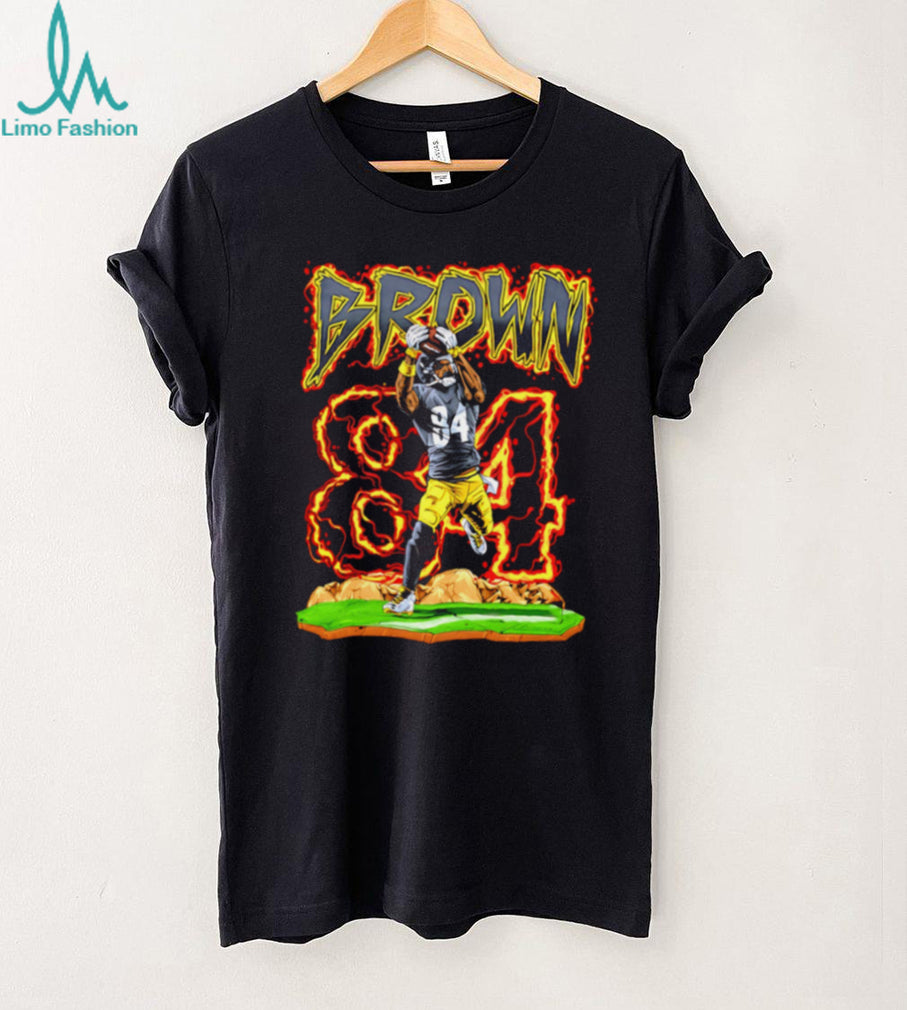 Brown 84 Football Player Flame Sports T Shirt