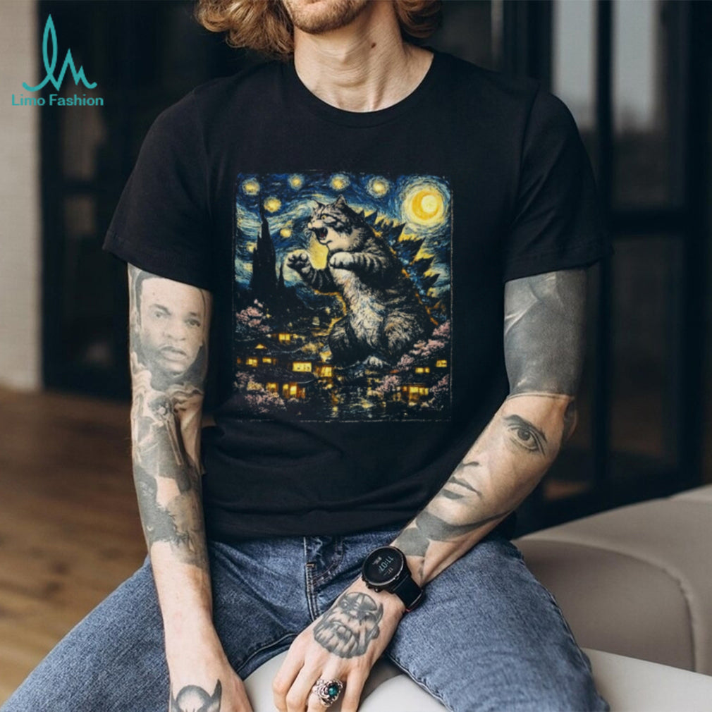 Catzilla Starry Night Van Gogh Mashup Kaiju Cat T Shirt