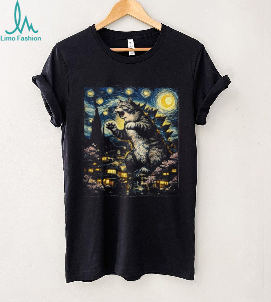 Catzilla Starry Night Van Gogh Mashup Kaiju Cat T Shirt