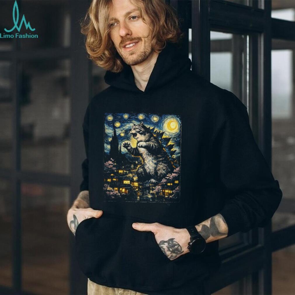 Catzilla Starry Night Van Gogh Mashup Kaiju Cat T Shirt