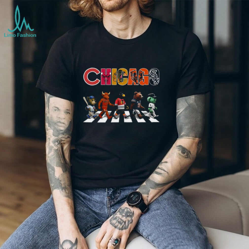 Chicago Sports Legends Mascots Abbey Road Parody Cubs Bulls Blackhawks Bears T Shirt