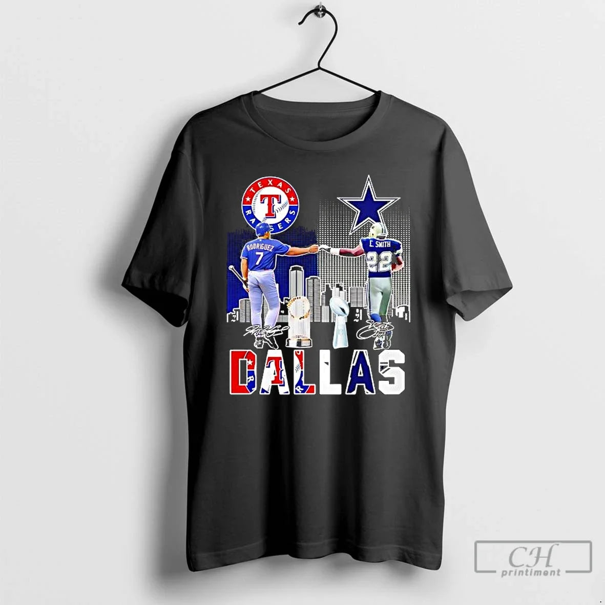 Classic Texas Rangers Ivan Pudge Rodriguez Dallas Cowboys Emmitt Smith Signatures Features T-Shirts