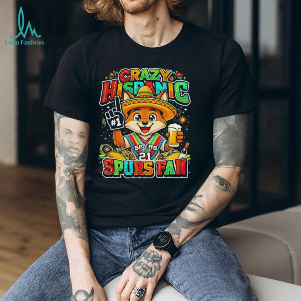 “Crazy Hispanic Spurs Fan” Fox Mascot Sombrero and Tacos San Antonio Basketball T Shirt