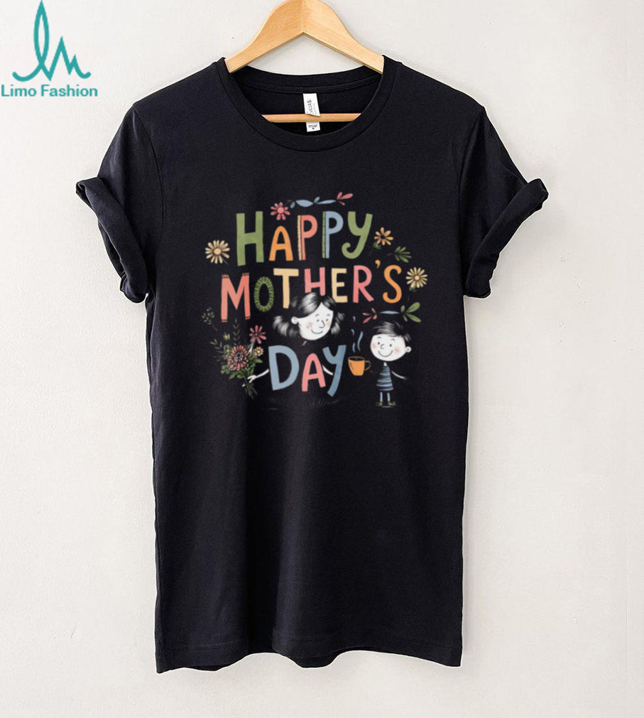 Cute Hand Drawn Happy Mother’s Day Illustration Black T Shirt