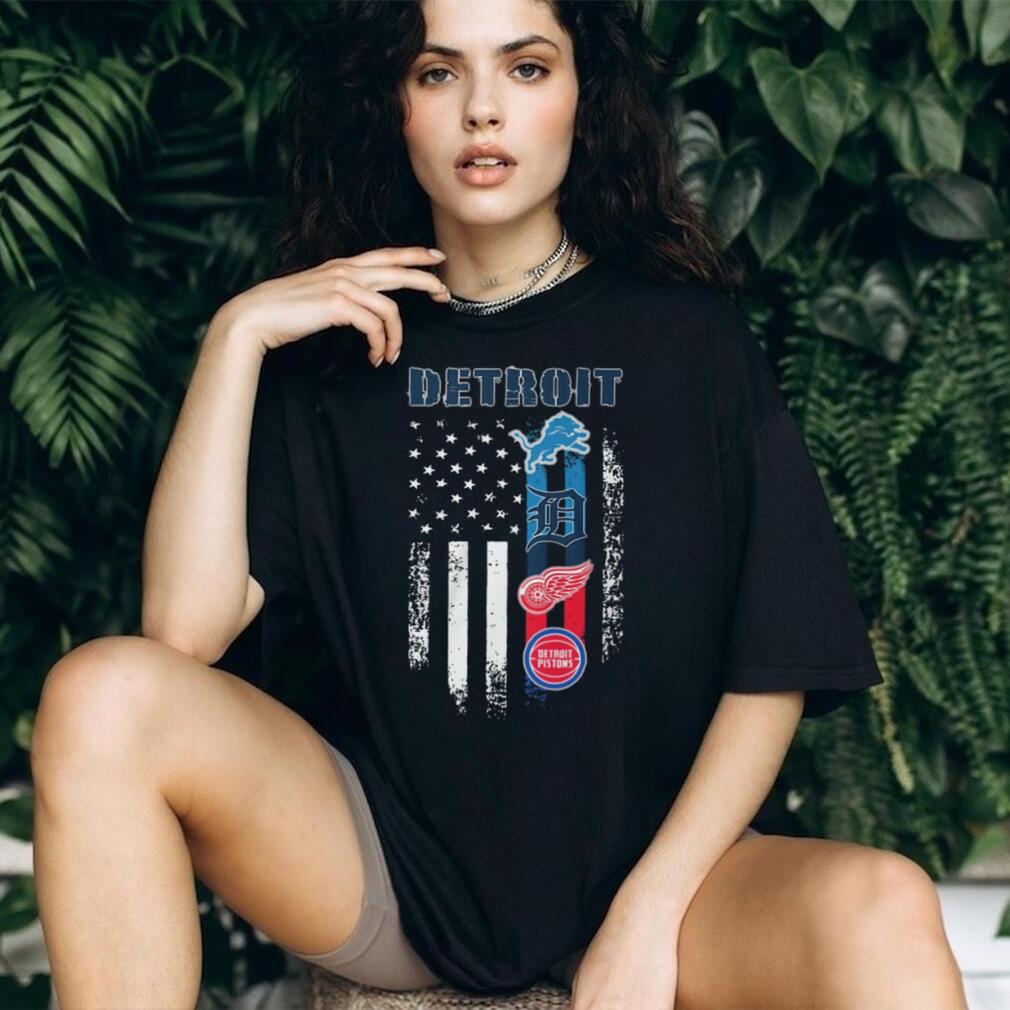 Detroit Sports Teams American Flag Vertical Stripe T Shirt