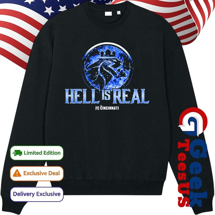 FC Cincinnati Hell is Real Kombat Blue Flame shirt Unisex , , , Long Sleeve Tee