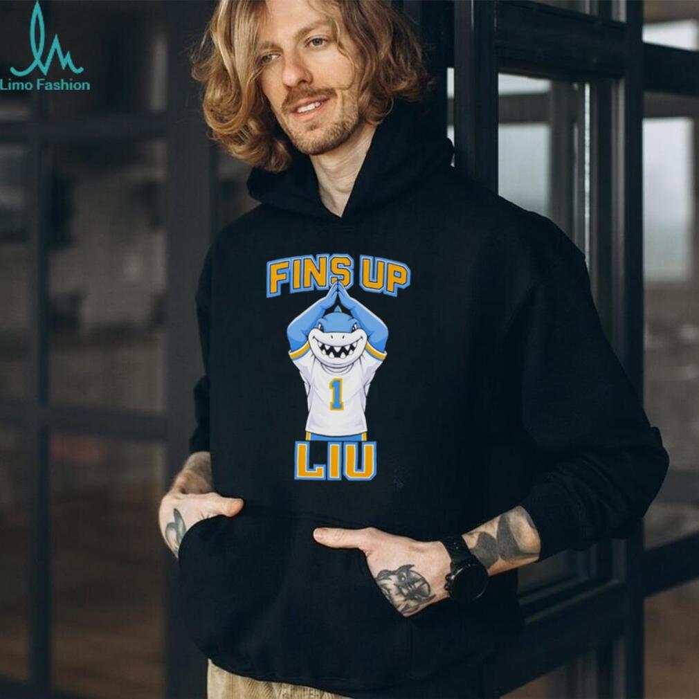 Fins Up LIU Sharks Mascot University Spirit T Shirt