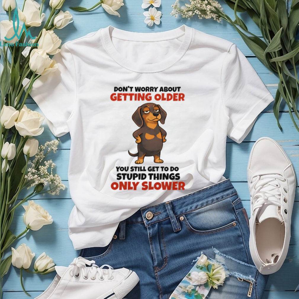 Funny Getting Older Dachshund “Stupid Things Slower” T Shirt