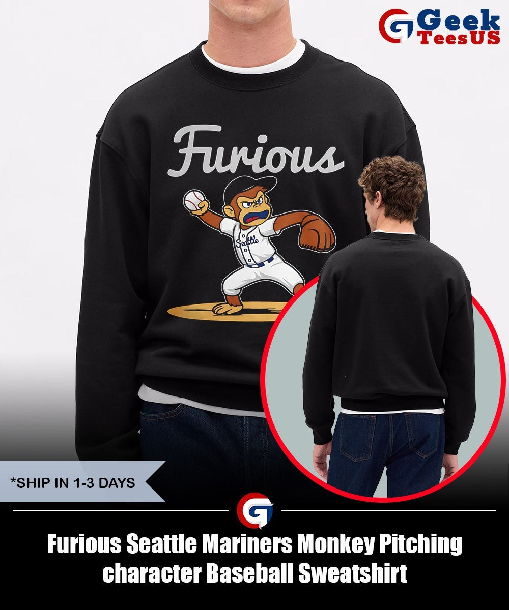 Furious Seattle Mariners Monkey Pitching character Baseball shirt Unisex , , , Long Sleeve Tee