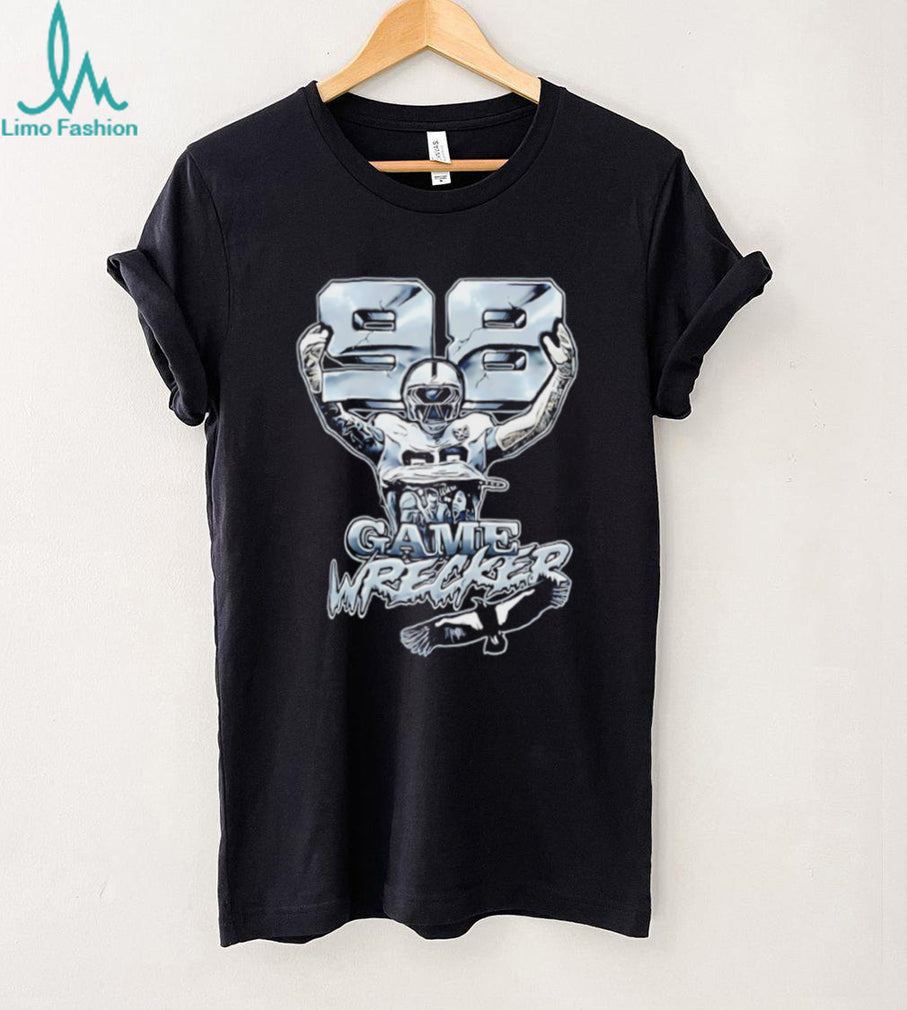 Game Wrecker #98 Football Player Silver Chrome Graphic T Shirt
