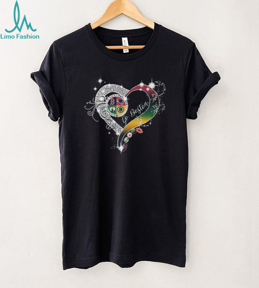 Go Boston Sports Teams Heart Glitter Diamond T Shirt