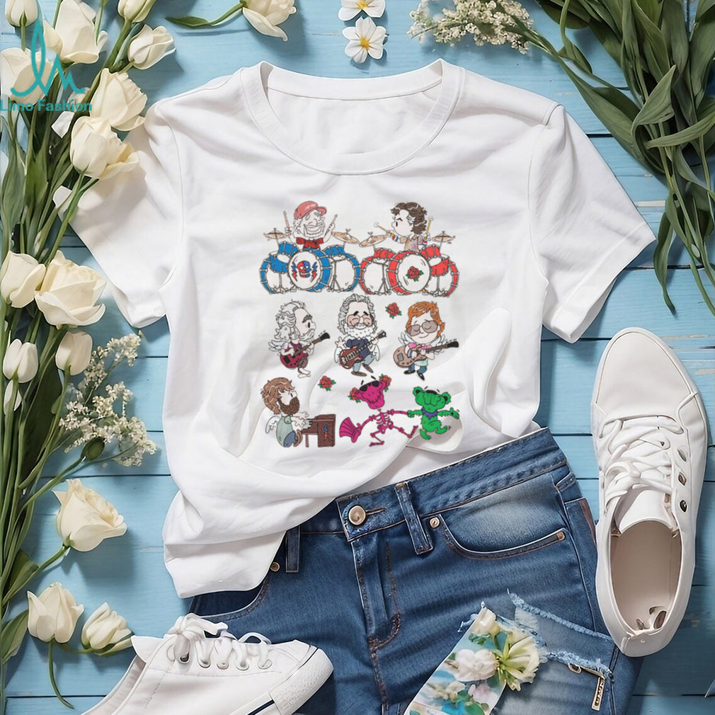 Grateful Dead Cartoon Band Members and Dancing Bears Graphic T Shirt