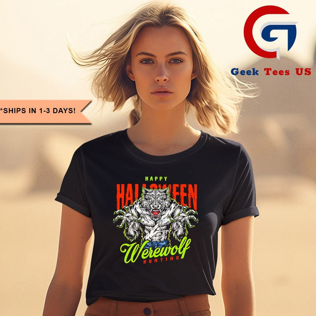 Happy Halloween Werewolf hunting shirt Unisex , , , Long Sleeve Tee