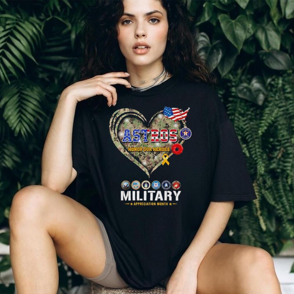 Houston Astros Military Appreciation Month Honor Our Heroes Camo Heart T Shirt