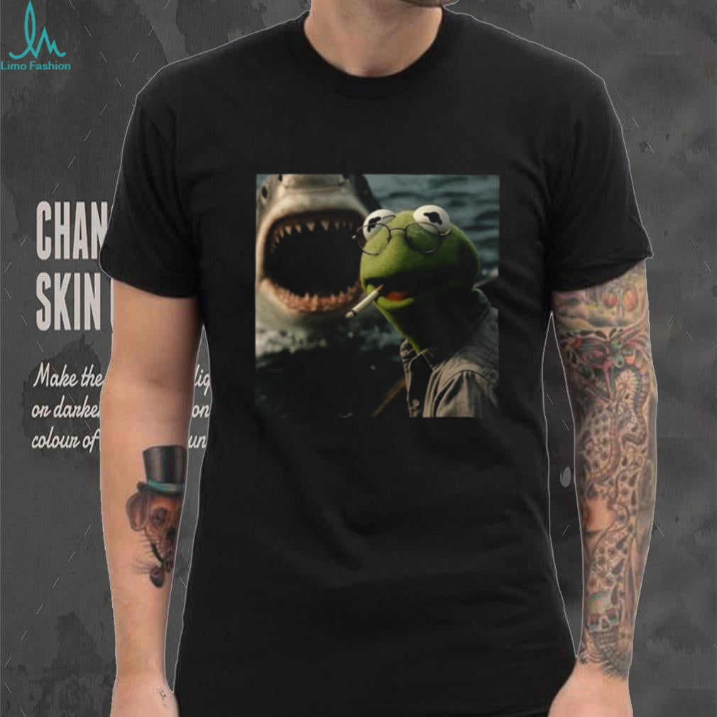 Kermit the Frog Shark Parody Smoking Funny Meme Graphic Tee