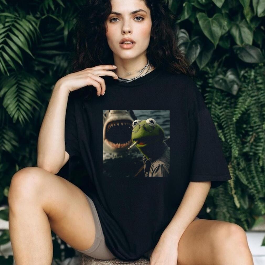 Kermit the Frog Shark Parody Smoking Funny Meme Graphic Tee