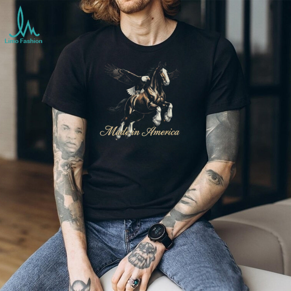 Made In America Majestic Horse and Bald Eagle Graphic T Shirt