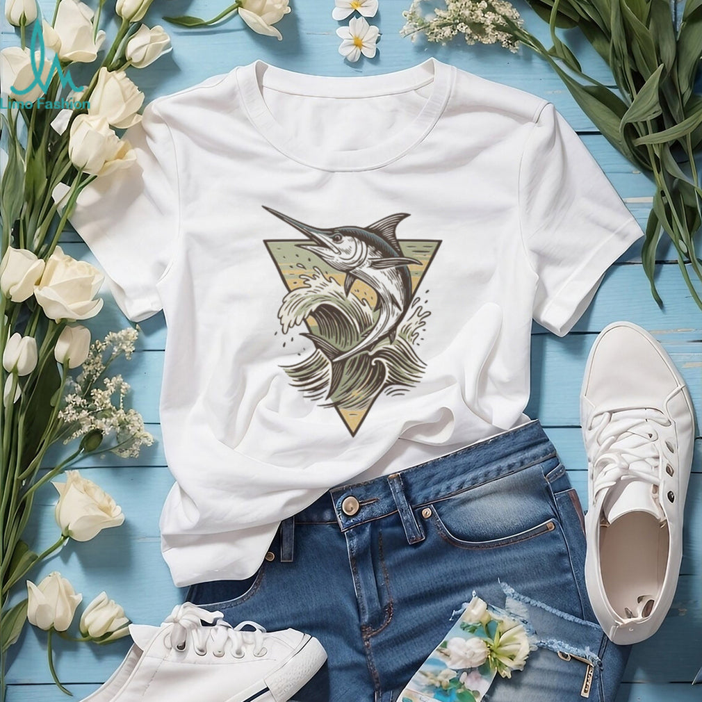 Majestic Blue Marlin Swordfish Ocean Wave Graphic T shirt
