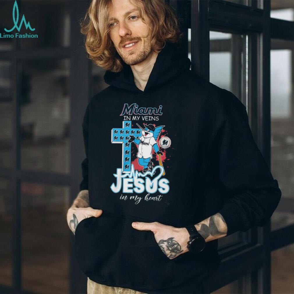 Miami Marlins Baseball T Shirt Billy The Marlin Mascot Jesus in my Heart Christian Fan T Shirt