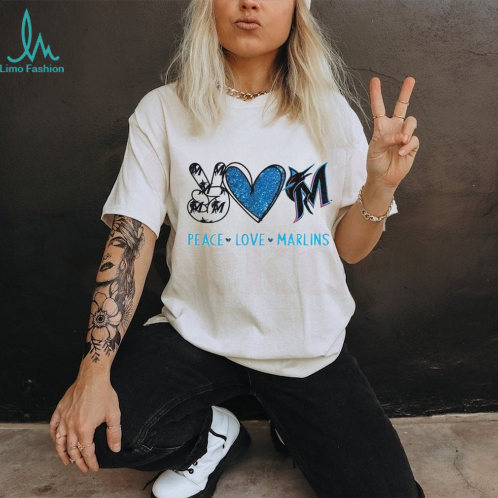 Miami Marlins Peace Love Marlins Baseball Fan Art Graphic T Shirt