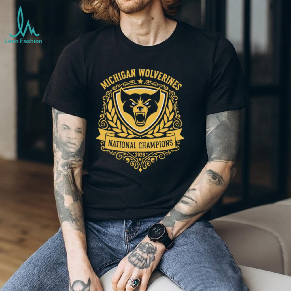 Michigan Wolverines 2026 National Champions Gold Crest Black T Shirt