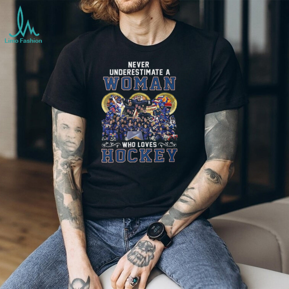 Never Underestimate A Woman Who Loves Hockey USA Team T Shirt