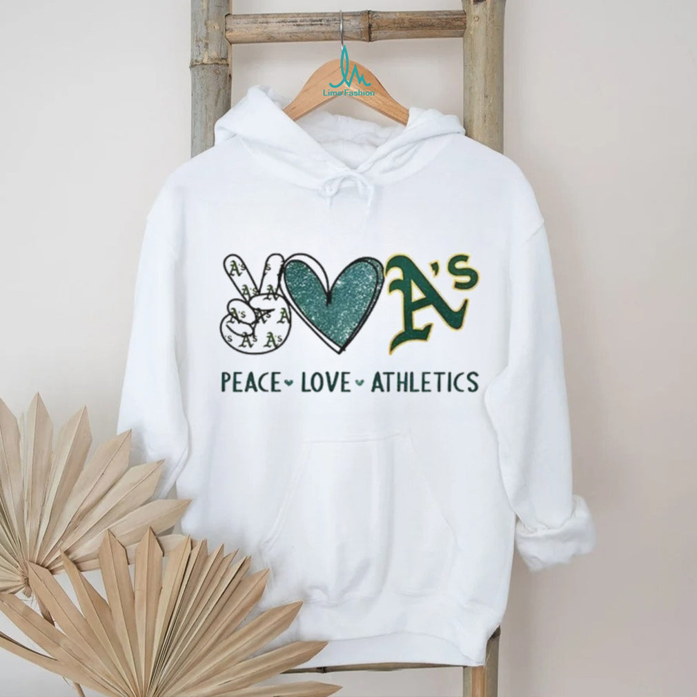 Oakland Athletics Peace Love Athletics Glitter Logo Baseball T Shirt