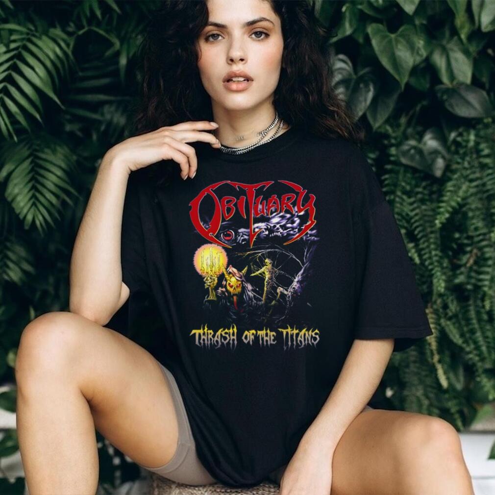 Obituary Band Thrash of the Titans Skeleton Fantasy Art T Shirt