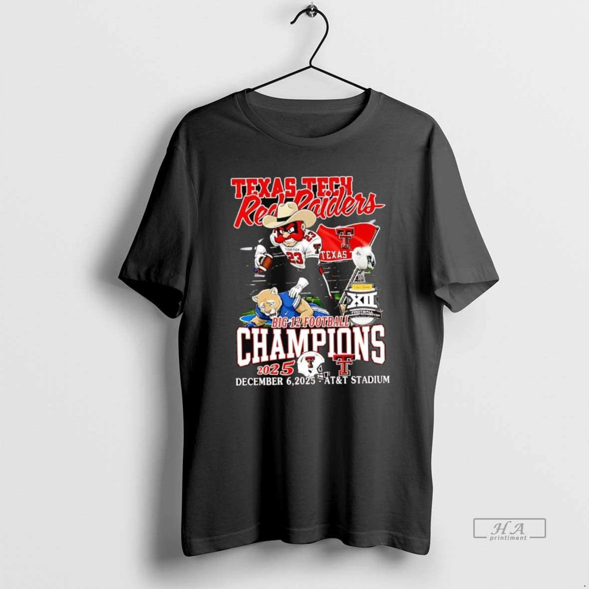 Official Texas Tech Red Raiders Big 12 Football Champions Trophy 2025 T-Shirts