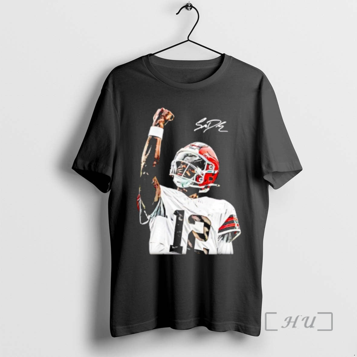 Officials Shedeur Sanders 12 Cleveland Browns Football Signature Portrait T-Shirts