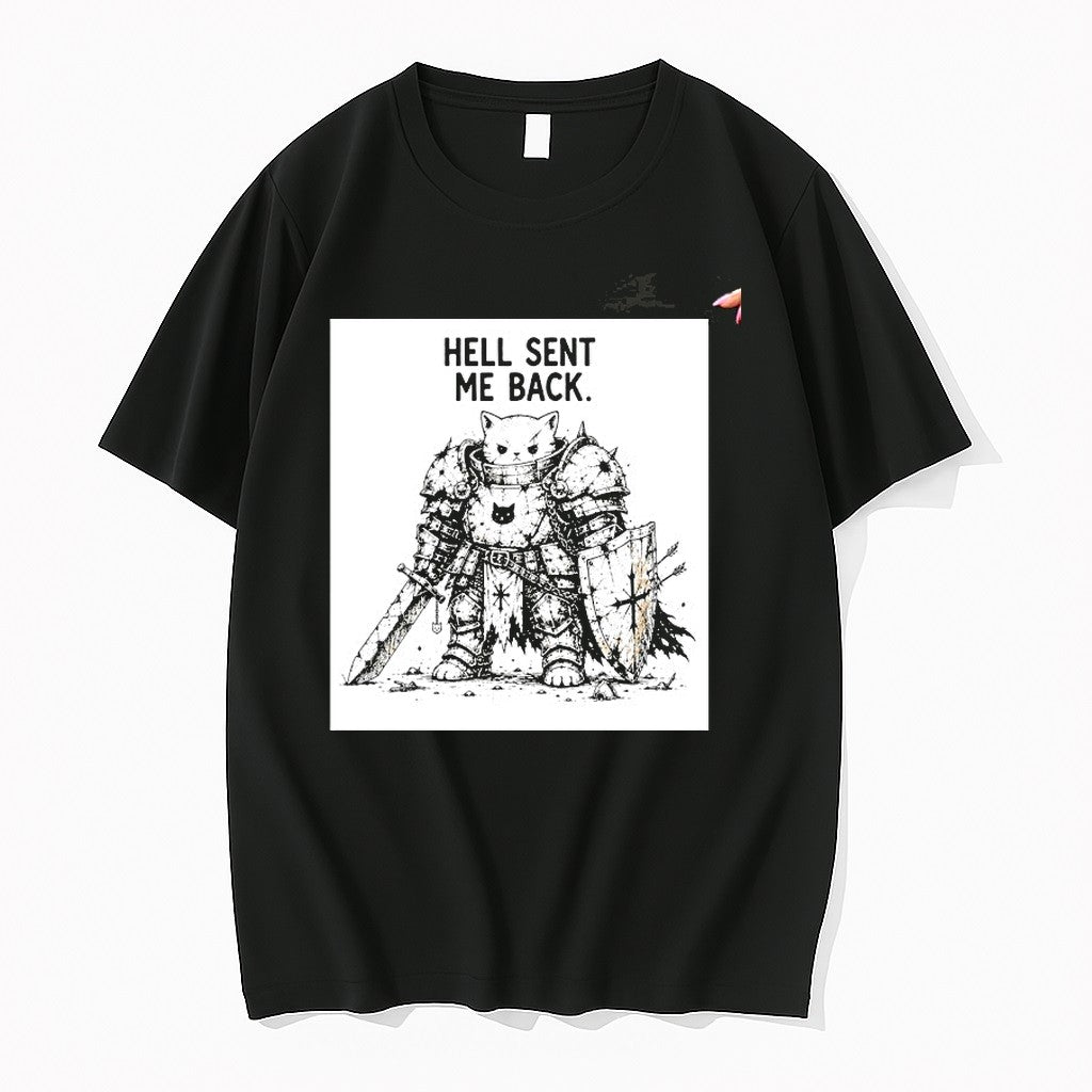 Original Cat Knight Hell Sent Me Back Cartoon Tshirts Jpg Unisex , , , Long Sleeve Tee