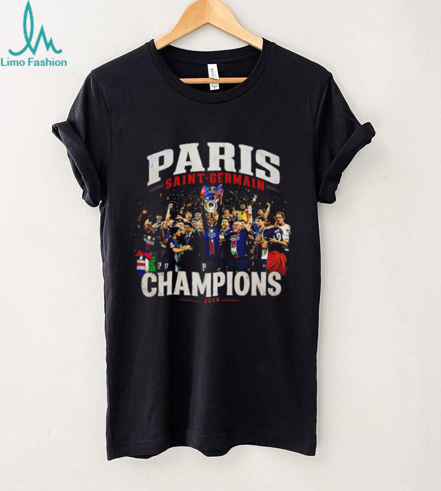 Paris Saint Germain Champions 2026 celebrating victory graphic shirt