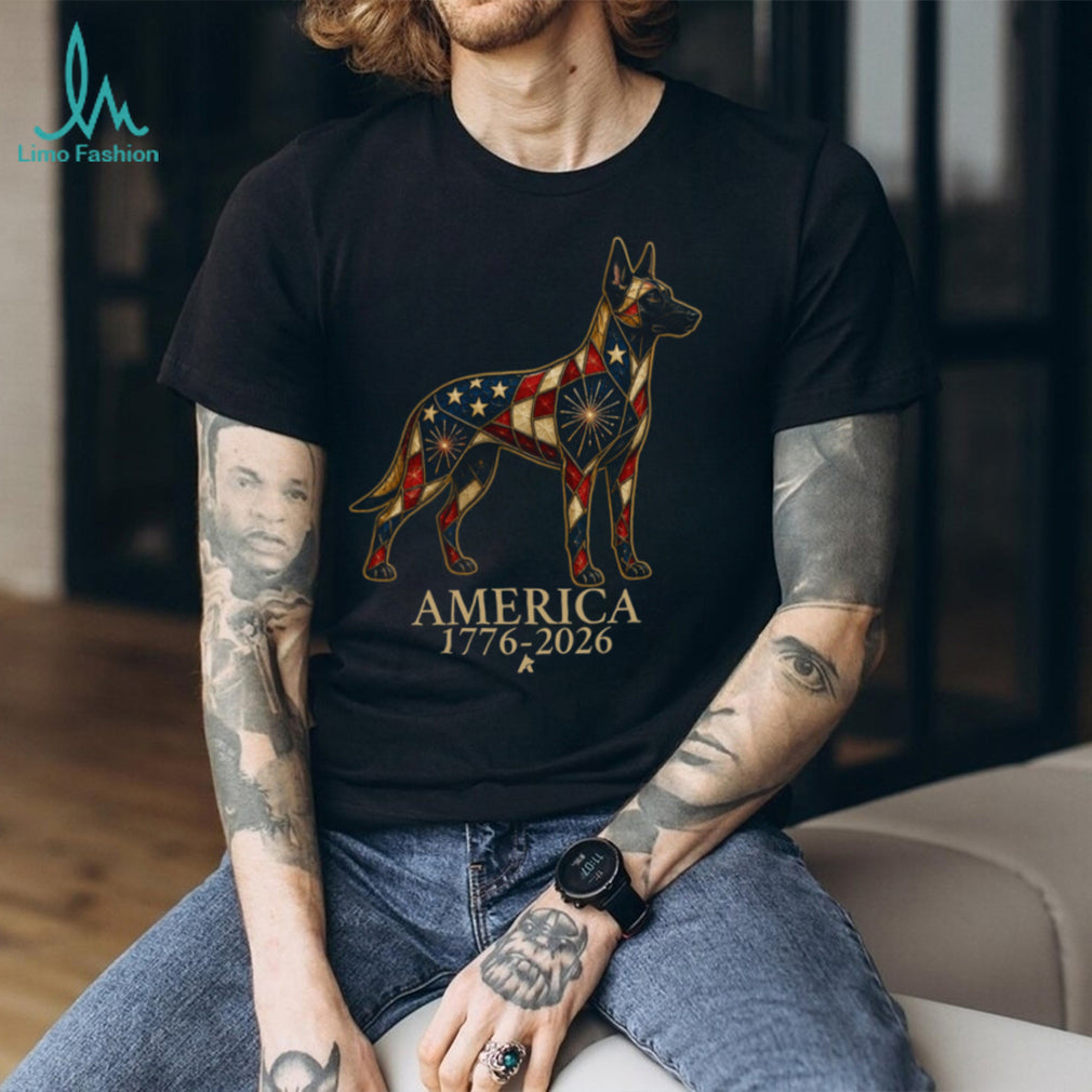 Patriotic German Shepherd America 1776 2026 Stained Glass Shirt