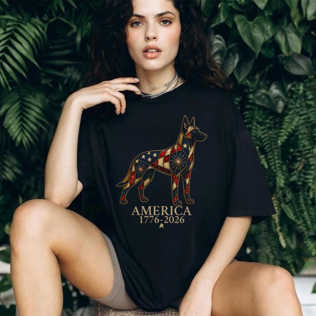 Patriotic German Shepherd America 1776 2026 Stained Glass Shirt