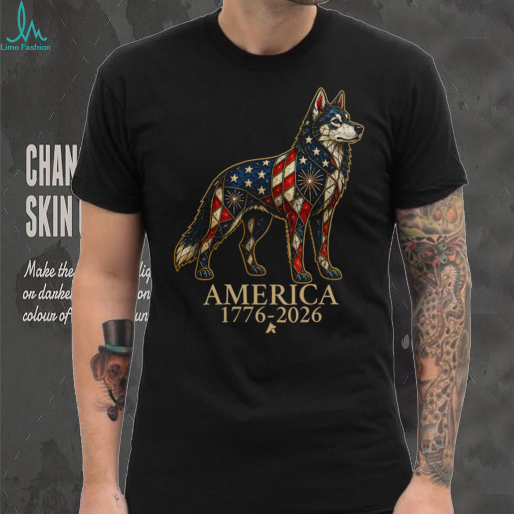 Patriotic Husky America 1776 2026 Stained Glass Style Shirt