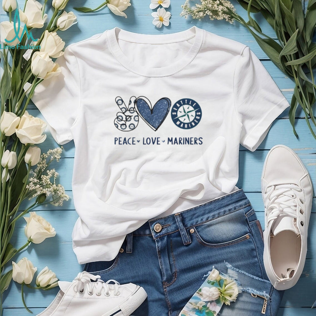 Peace Love Seattle Mariners Baseball Fan Navy Glitter Design T Shirt