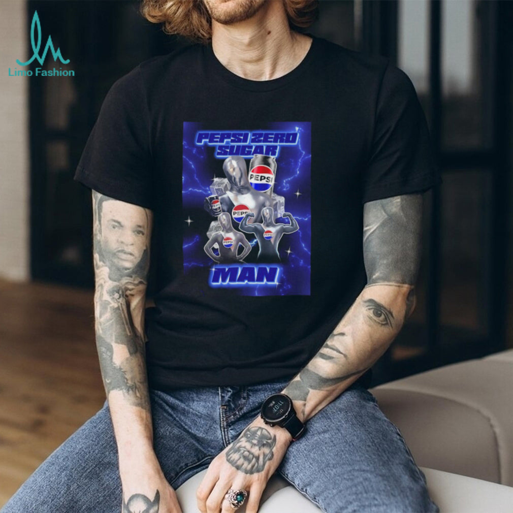 Pepsi Zero Sugar Man Retro Blue Lightning Graphic T Shirt