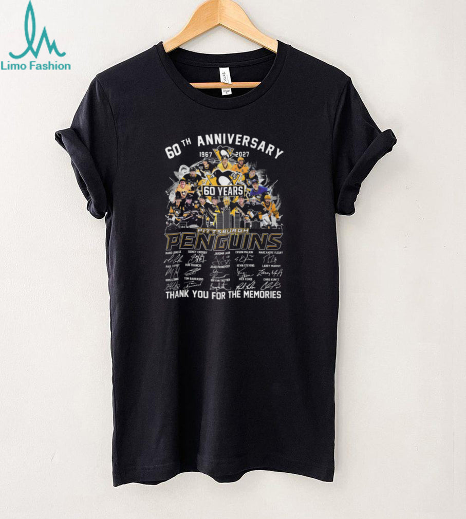 Pittsburgh Penguins 60th Anniversary 1967 2027 Hockey Players Signatures Skyline Gold T Shirt