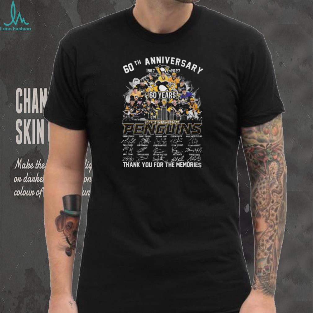 Pittsburgh Penguins 60th Anniversary 1967 2027 Hockey Players Signatures Skyline Gold T Shirt