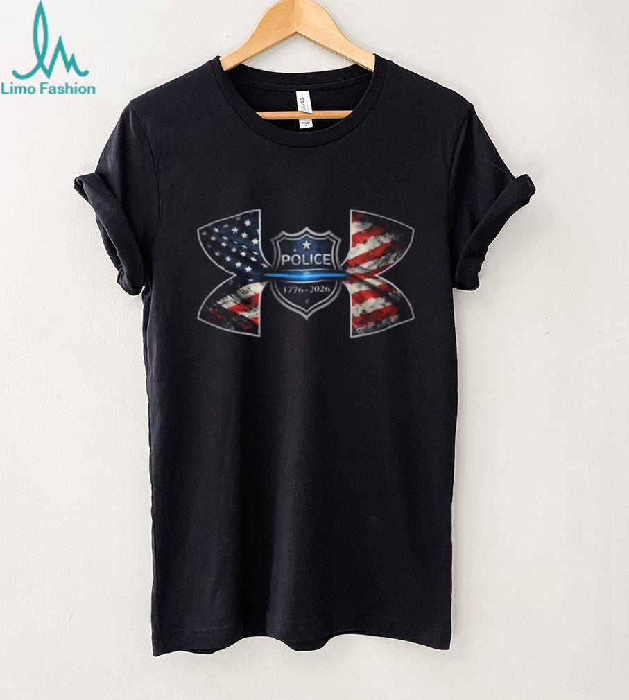Police Support T Shirt American Flag Shield 1776 2026 Commemorative Design