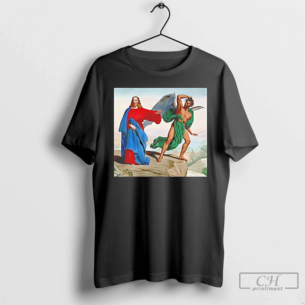 Jesus Satan Tempts Christ Mountain T-Shirts