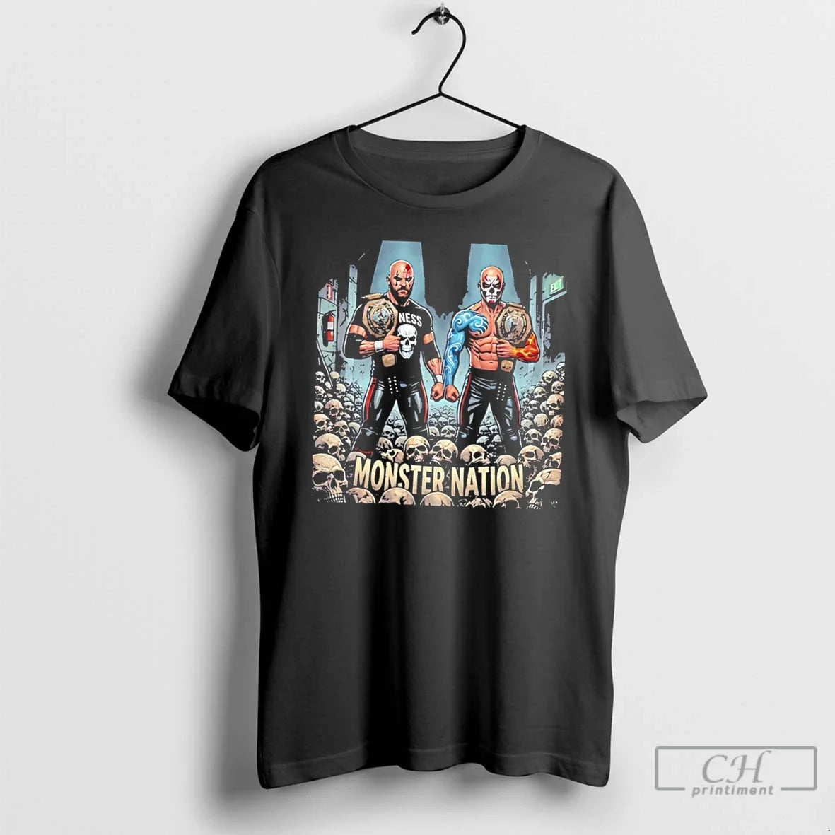 Premium Monster Nation Tag Team Destruction Illustration Tee Unisex , , , Long Sleeve Tee
