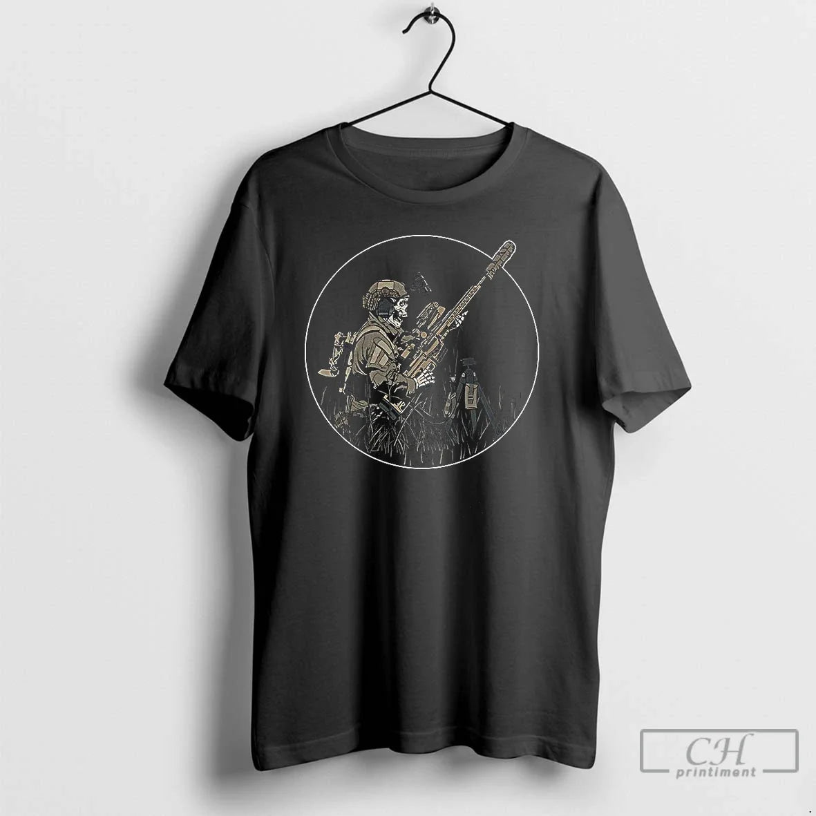Sniper Skeleton Stalk Round Frame T-Shirts