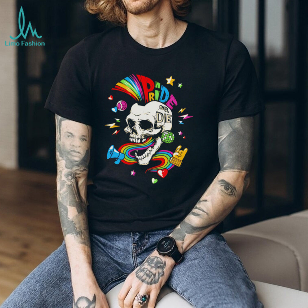 Pride or Die Rainbow Skull Disco Party Graphic T Shirt