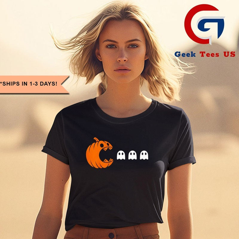 Pumpkin eating ghost Pacman Halloween shirt Unisex , , , Long Sleeve Tee