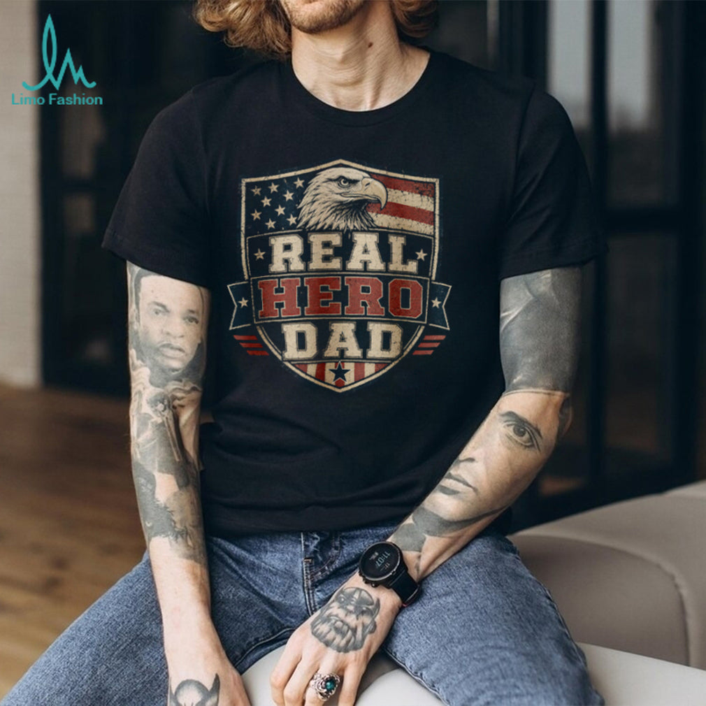 Real Hero Dad T Shirt American Flag Eagle Shield Patriotic Men’s T Shirt