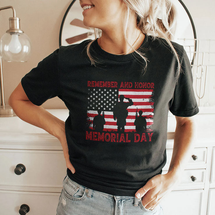 Remember And Honor Memorial Day American Flag T Shirt